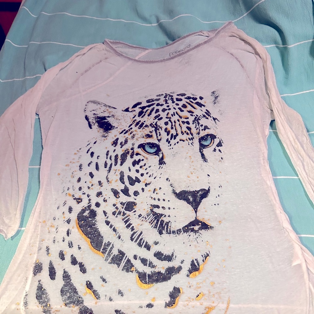 Freeze White Leopard Long Sleeve Sheer Tee